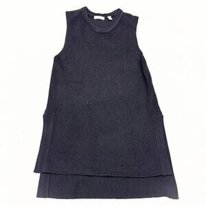 Halston Black Sleeveless Long Tunic Rayon Blend Classic Top Size Small